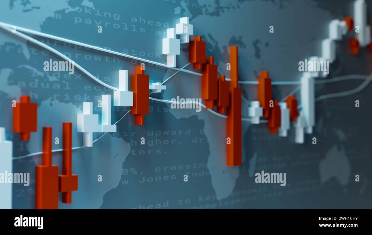 Stock chart graph with world map background. 3d rendering Stock Photo ...
