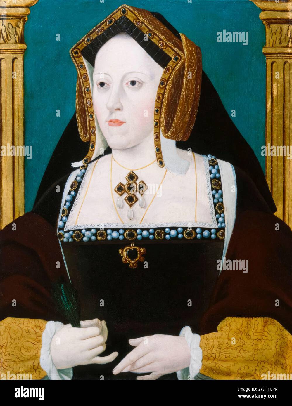 Catherine of Aragon or Katherine of Aragon (1485-1536), Queen of England (1509-1533), portrait painting in oil on panel, 1700-1725 Stock Photo