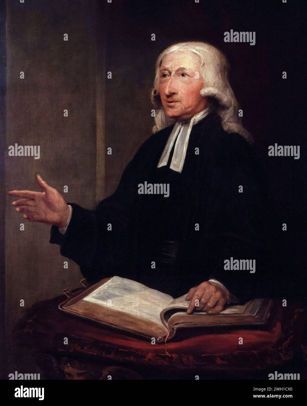 John Wesley (1703-1791), English cleric, theologian, and evangelist, leader of the Methodist movement within the Church of England, portrait painting in oil on canvas by William Hamilton, 1788 Stock Photo