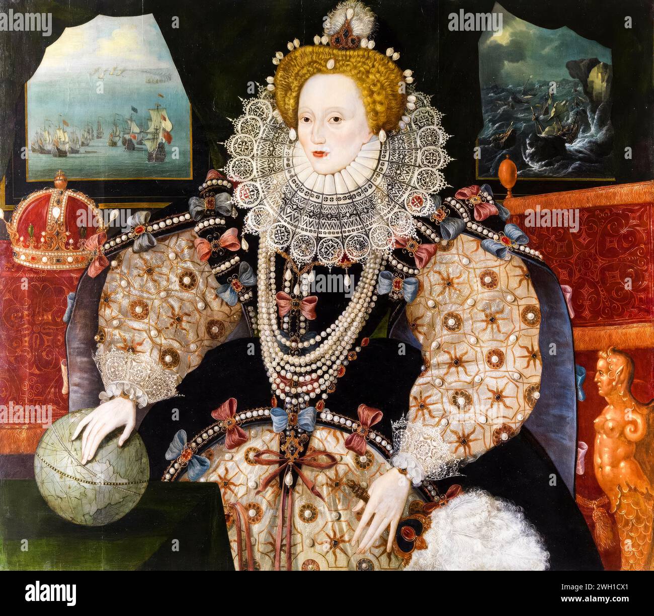 Elizabeth I of England (1533-1603), The Armada portrait, painting in oil on panel, circa 1588 Stock Photo