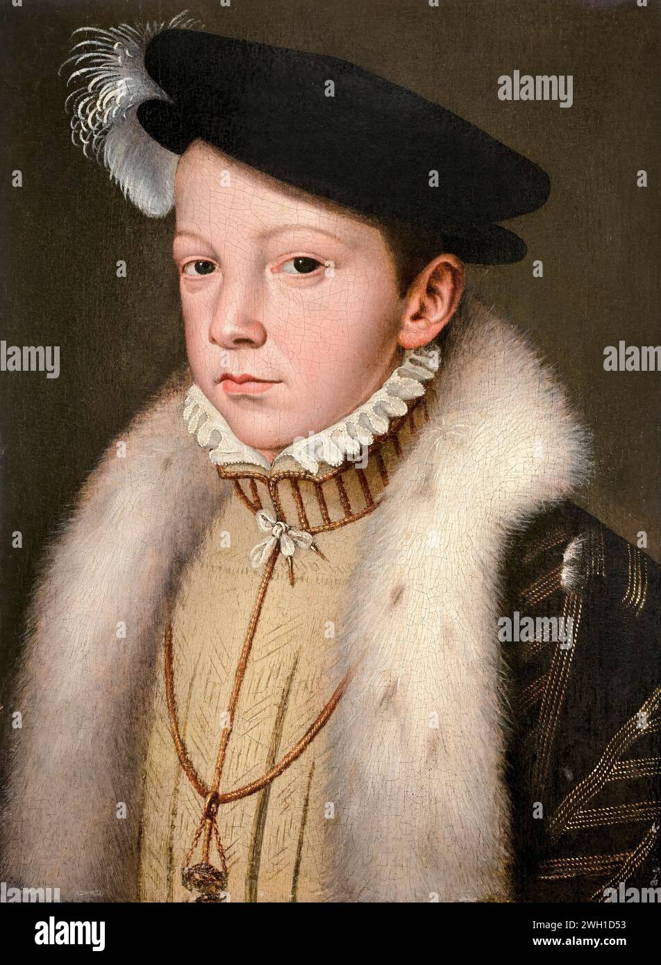 Francis II (1544-1560), King of France (1559-1560) and King Consort of Scotland as the first husband of Mary, Queen of Scots (1558-1560), portrait painting in oil on panel by Francois Clouet, 1558 Stock Photo