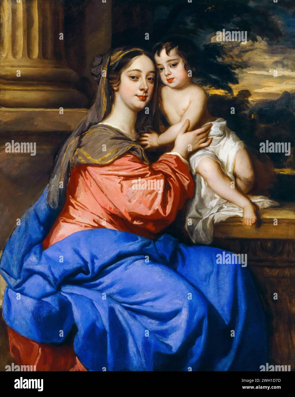 Barbara Palmer, 1st Duchess of Cleveland (née Barbara Villiers, 1640-1709), English royal mistress of King Charles II of England, with her son Charles FitzRoy (1662-1730), later 2nd Duke of Cleveland, as the Virgin and Child, portrait painting in oil on canvas by Sir Peter Lely, circa 1664 Stock Photo