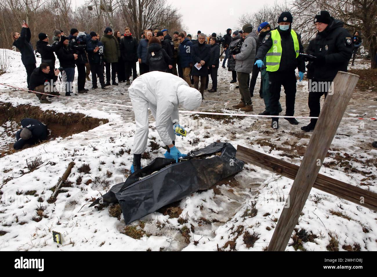 KYIV REGION, UKRAINE - FEBRUARY 6, 2024 - A forensic expert ...