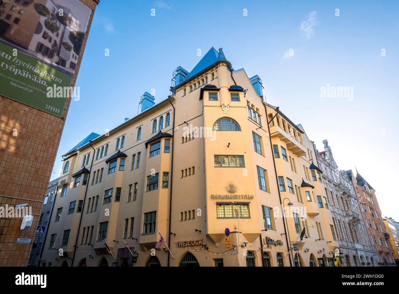 Facade of an art nouveau building in central Helsinki, Finland Stock Photo