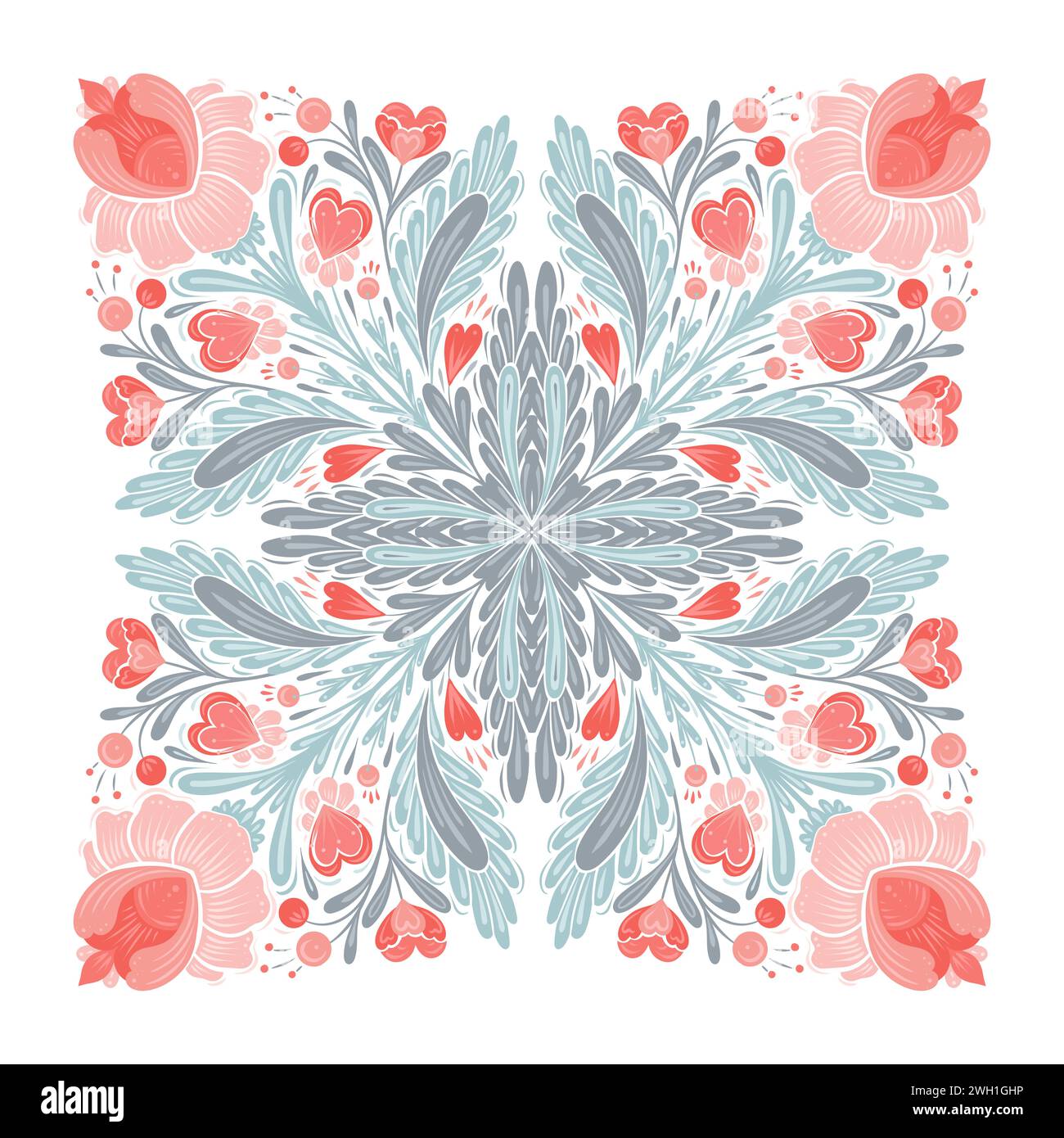 Vector festive floral clipart. Decorative folk art illustration with ...