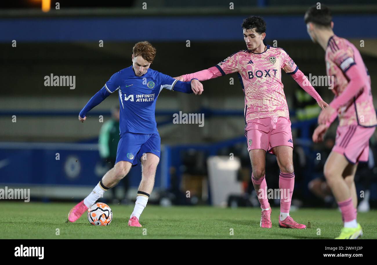 Brodi Hughes of Chelsea U21. - Chelsea U21 v Leeds United U21, Premier League Cup, Group Stage, Group D, Kingsmeadow Stadium, Kingston upon Thames, UK - 2nd February 2024. Editorial Use Only - DataCo restrictions apply. Stock Photo