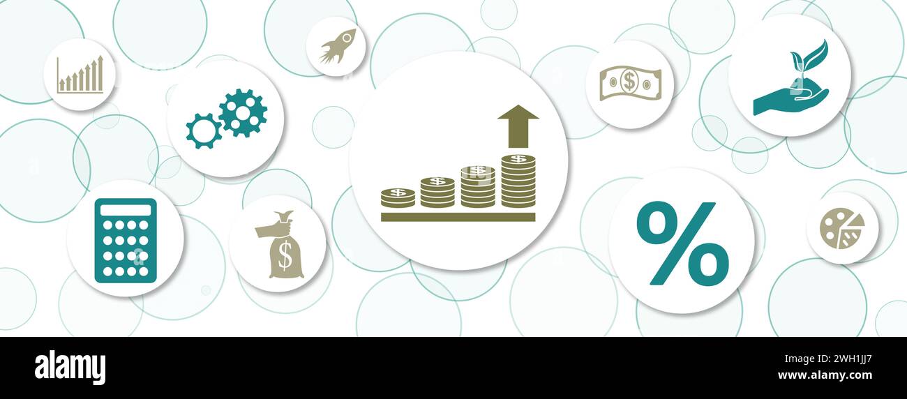 Concept of profit with icons on circles Stock Photo