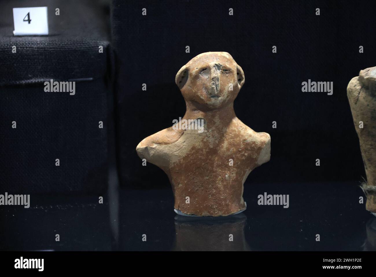LEHEDZYNE, UKRAINE - FEBRUARY 2, 2024 - A figurine is seen at the Trypillia Culture State Historical and Cultural Reserve in Lehedzyne, Cherkasy region, central Ukraine. Stock Photo
