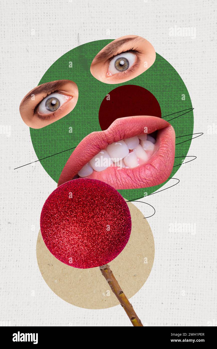 Vertical collage image poster face fragments freak concept mouth hmm ...