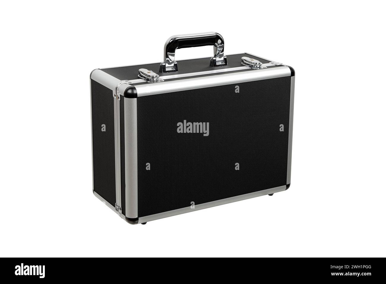 Black padded aluminum briefcase case with metal corners. Case with foam