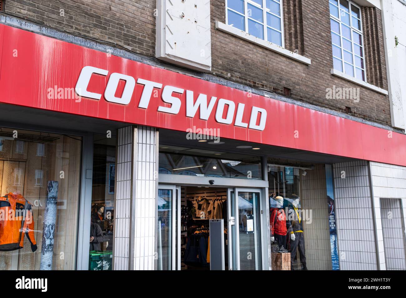 Cotswold Outdoor sign over a shop in Truro City centre in Cornwall in