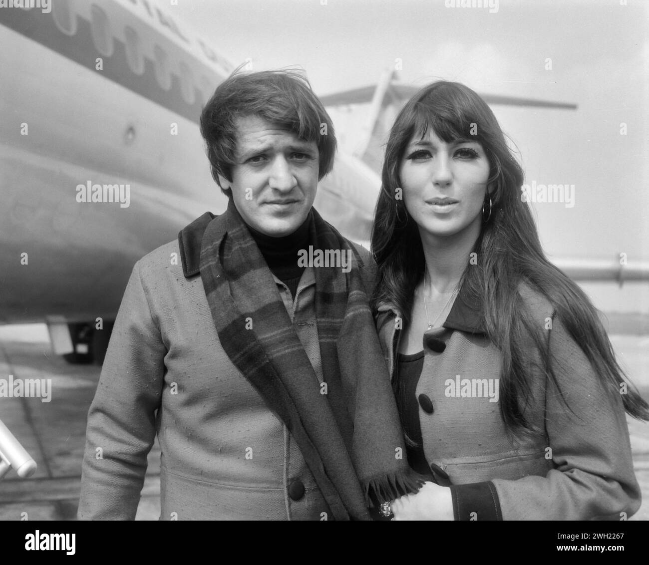 September 1, 1966. The Hague Netherlands. Departure from Schiphol of the American pop song couple Sonny and Cher Stock Photo