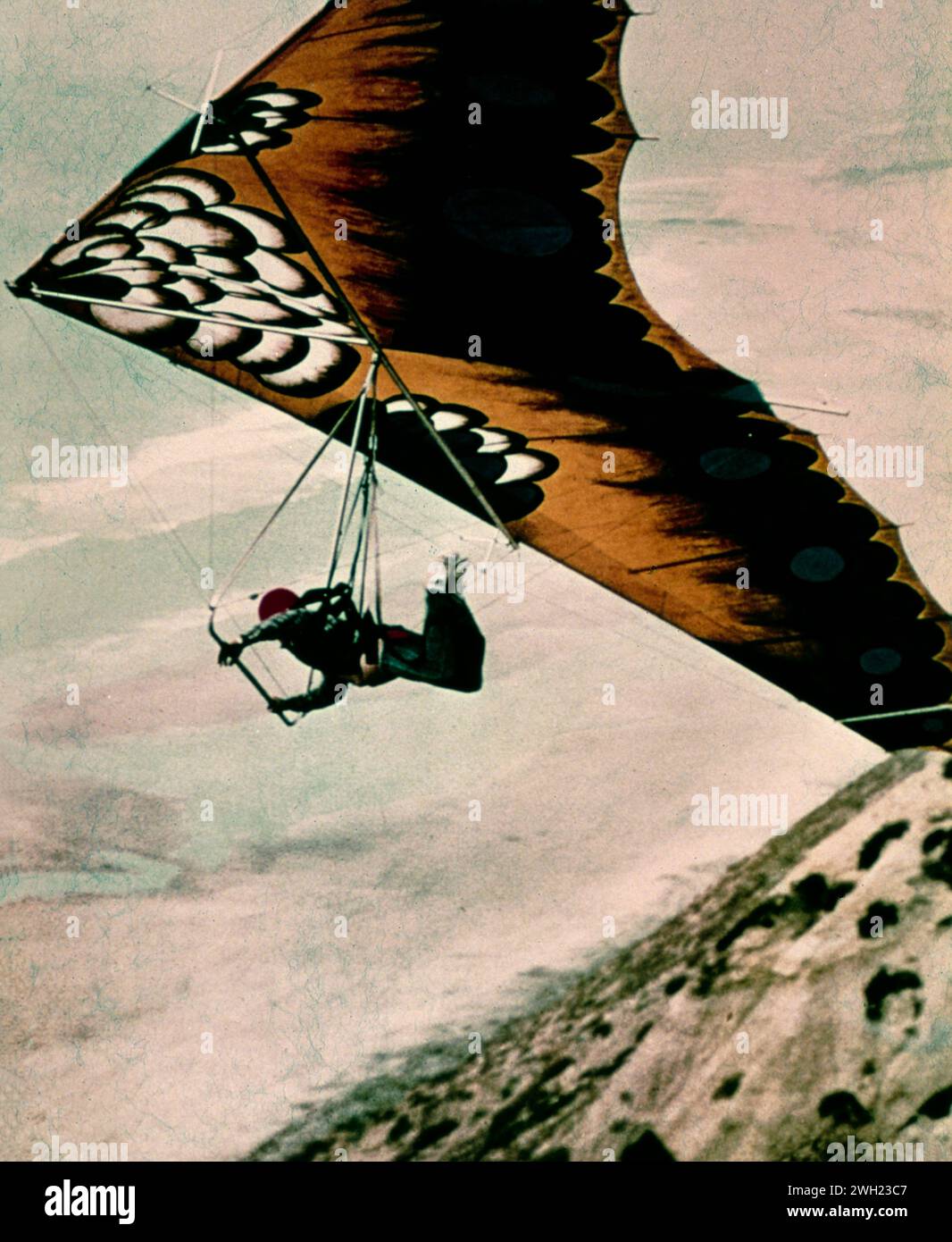 Evolutions of a flexible triangular wing hang glider invented by the American Francis Rogallo in 1948 Stock Photo