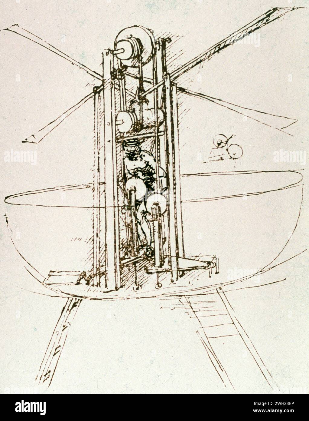 Flapping wing machine, drawings by Italian artist Leonardo da Vinci, Italy 1400s Stock Photo