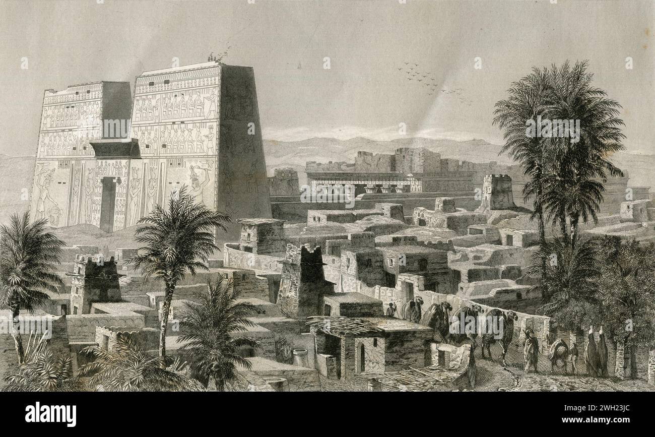 View of the Edfu Temple, Egypt, illustration, 1880s Stock Photo