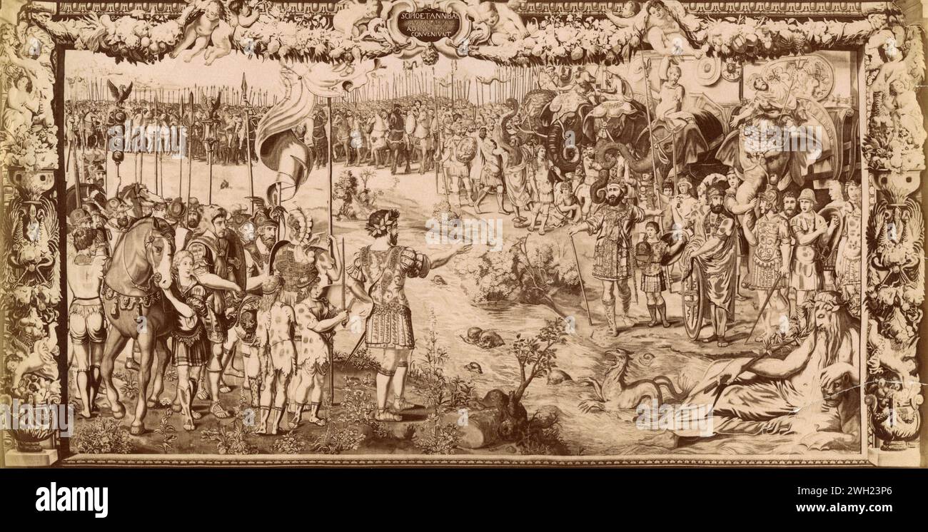 Scipio and Hannibal meet near a river, painting at Palazzo del Quirinale, Rome, Italy 1890s Stock Photo