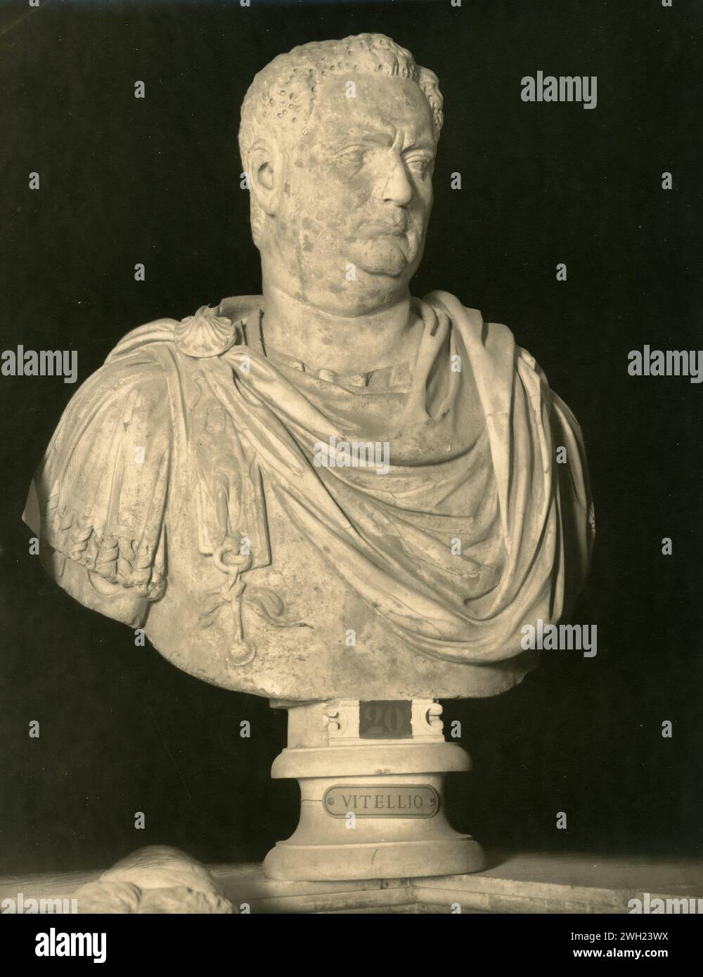 Ancient marble bust statue of Roman Emperor Vitellius, Capitoline Museum, Italy 1900s Stock Photo