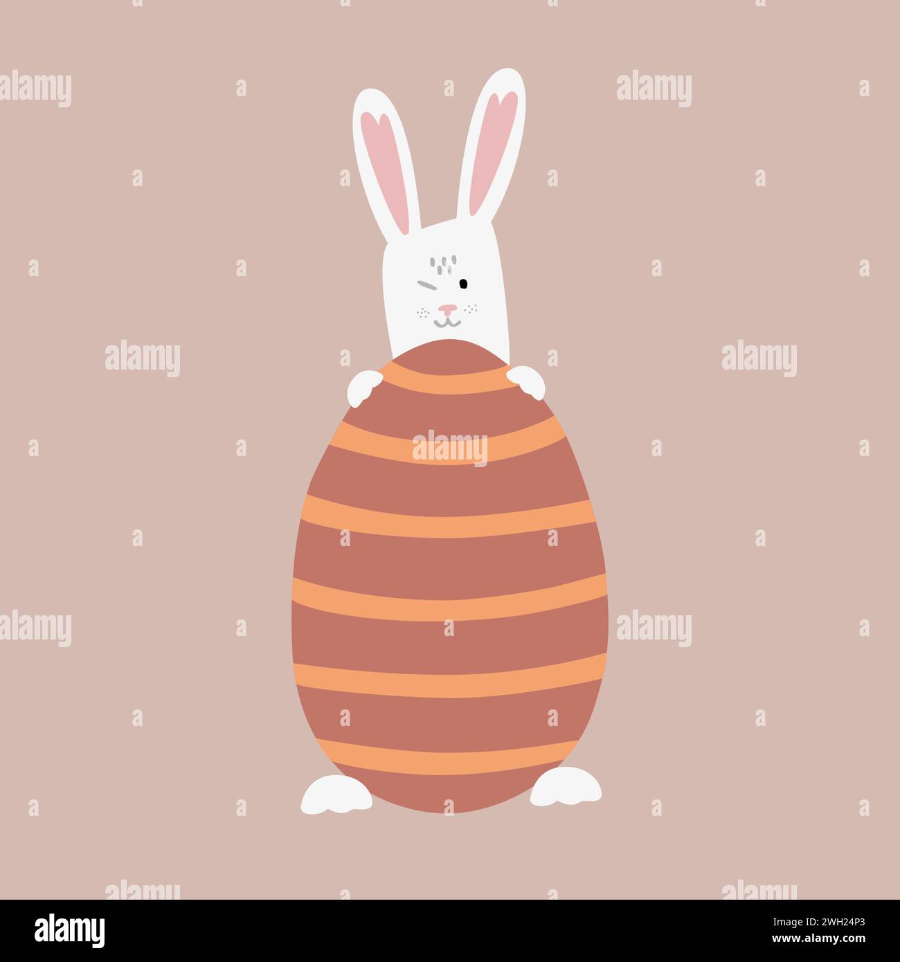 Funny bunny holding a big Easter egg. Cute rabbit with a winking face ...