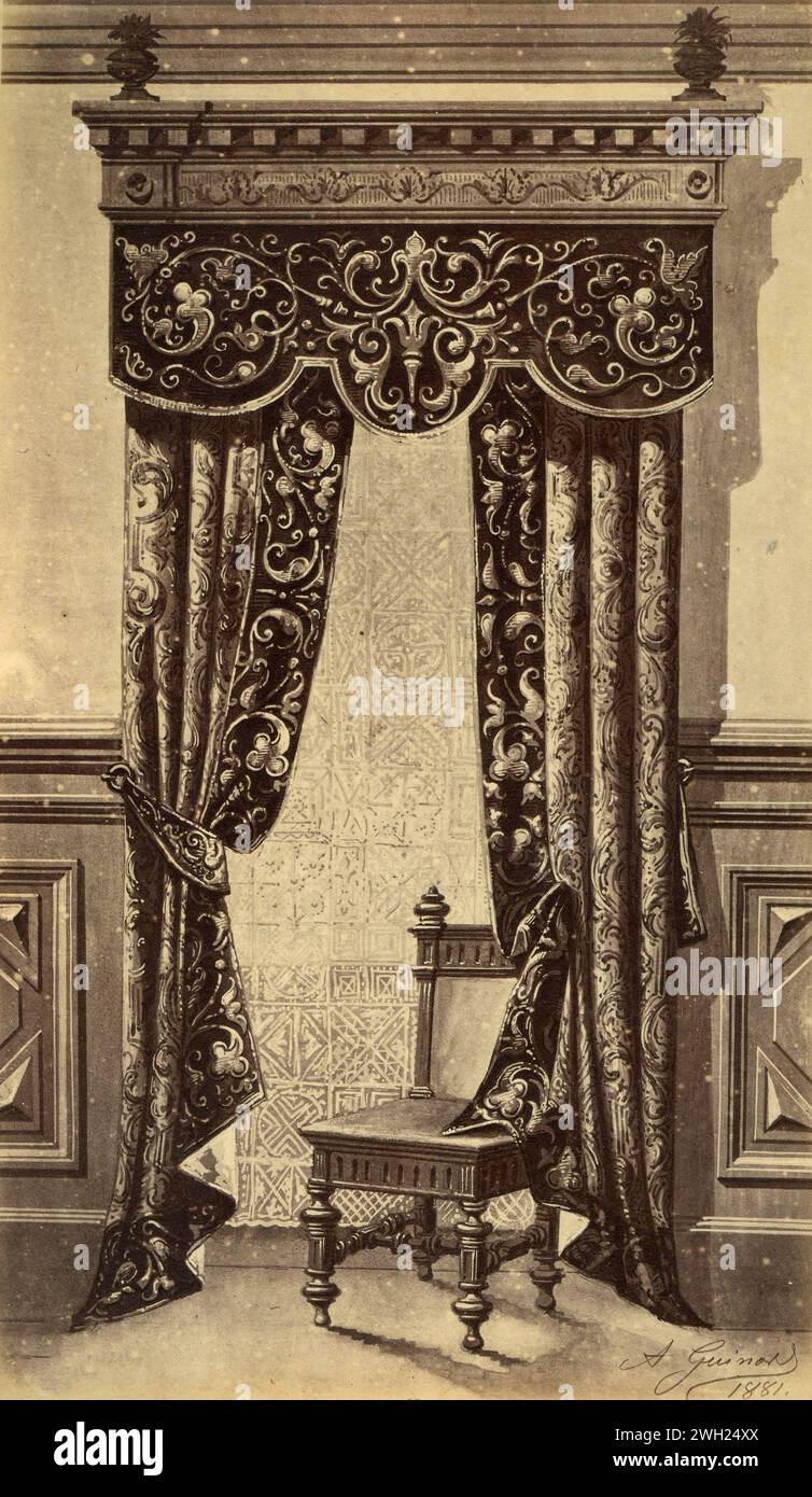 English Renaissance XV century style window, drawing by French artist ...