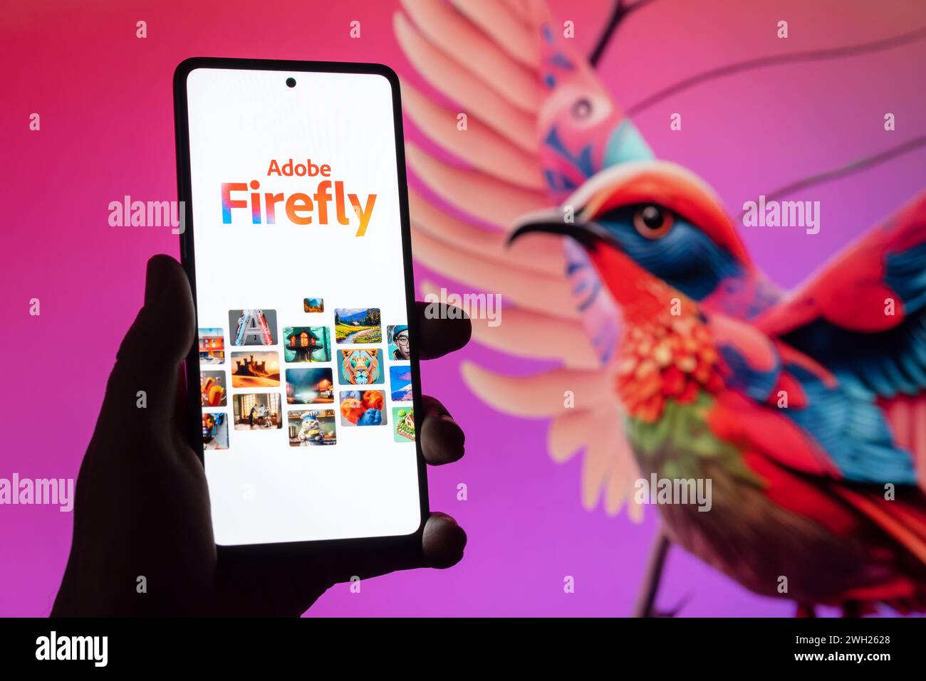 Wroclaw, Poland - FEB 05, 2024: Adobe Firefly logo on screen. AI Art Generator tool Stock Photo