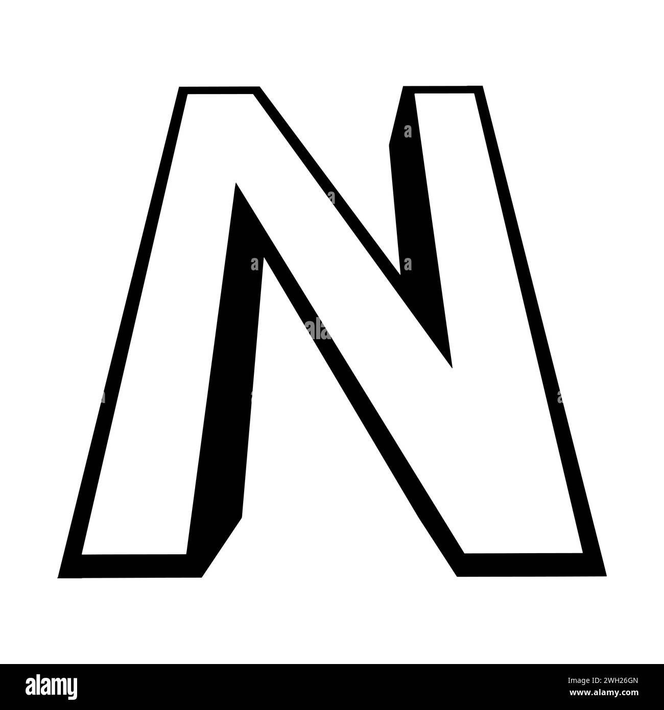 Logo letter n tall slender font letter n perspective height Stock Vector