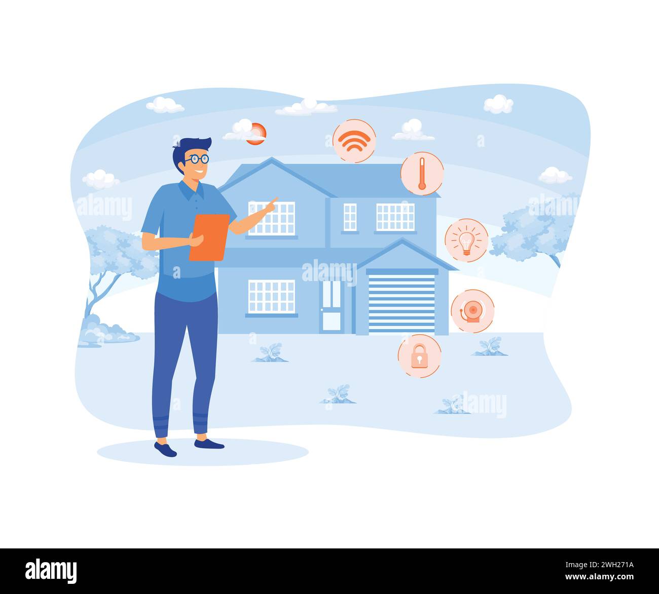 Smart home concept. Home with cognitive intelligence, indoor infrastructure, smart living environment. flat vector modern illustration Stock Vector