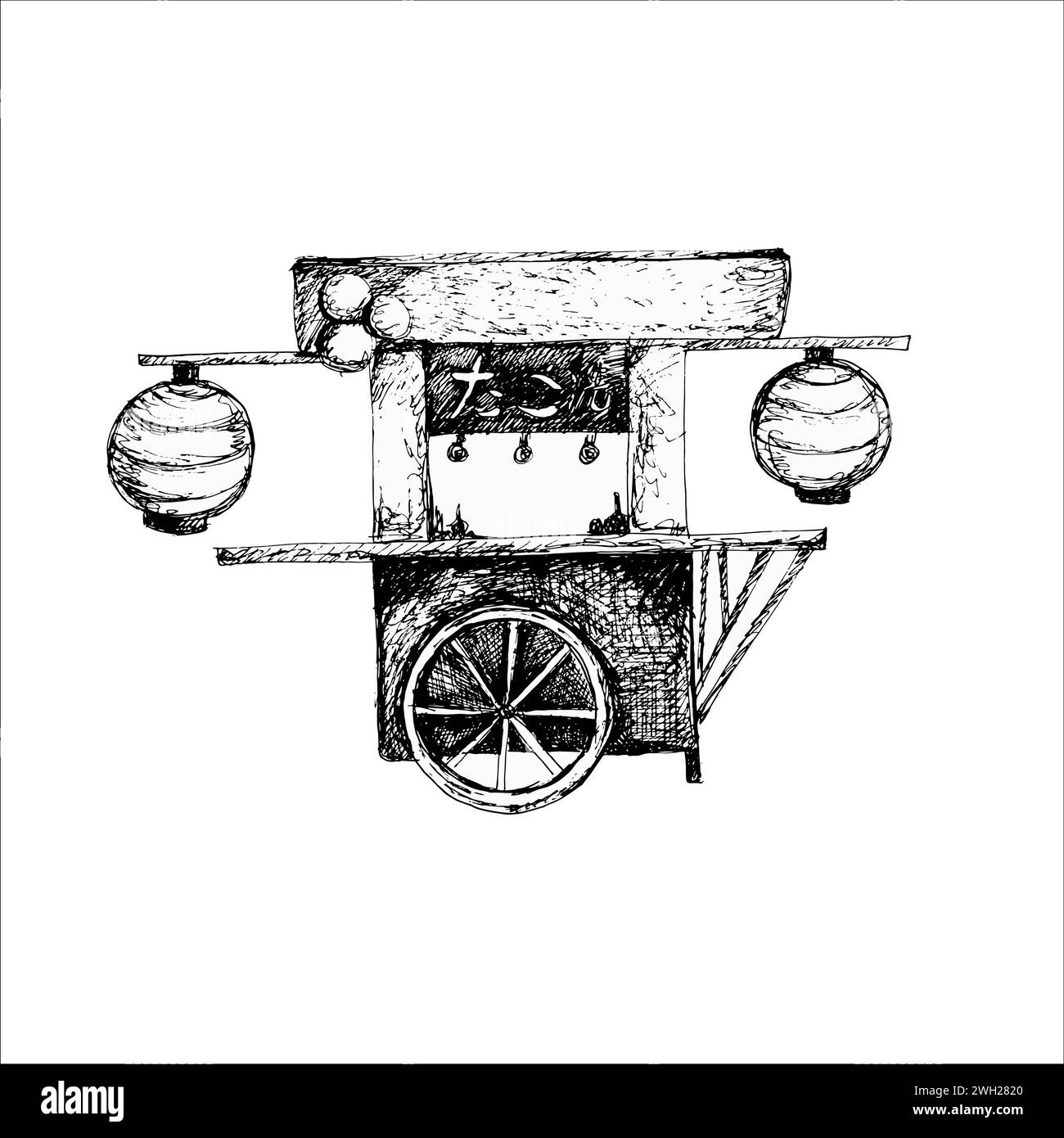 Traditional Asian street cart vector illustration. Japanese cafe on