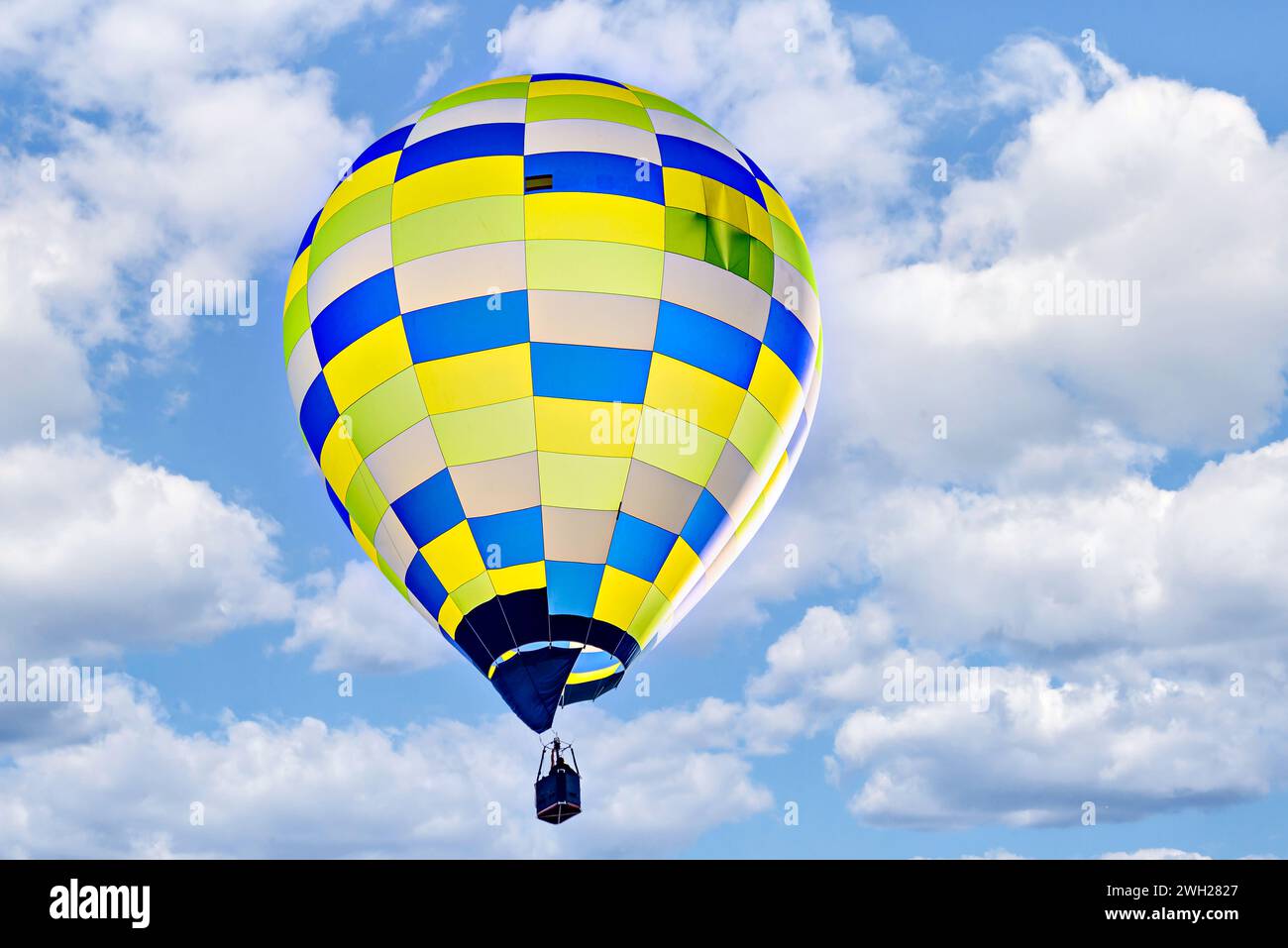 Colorful hot air balloon flying over blue sky with white cloud Stock ...