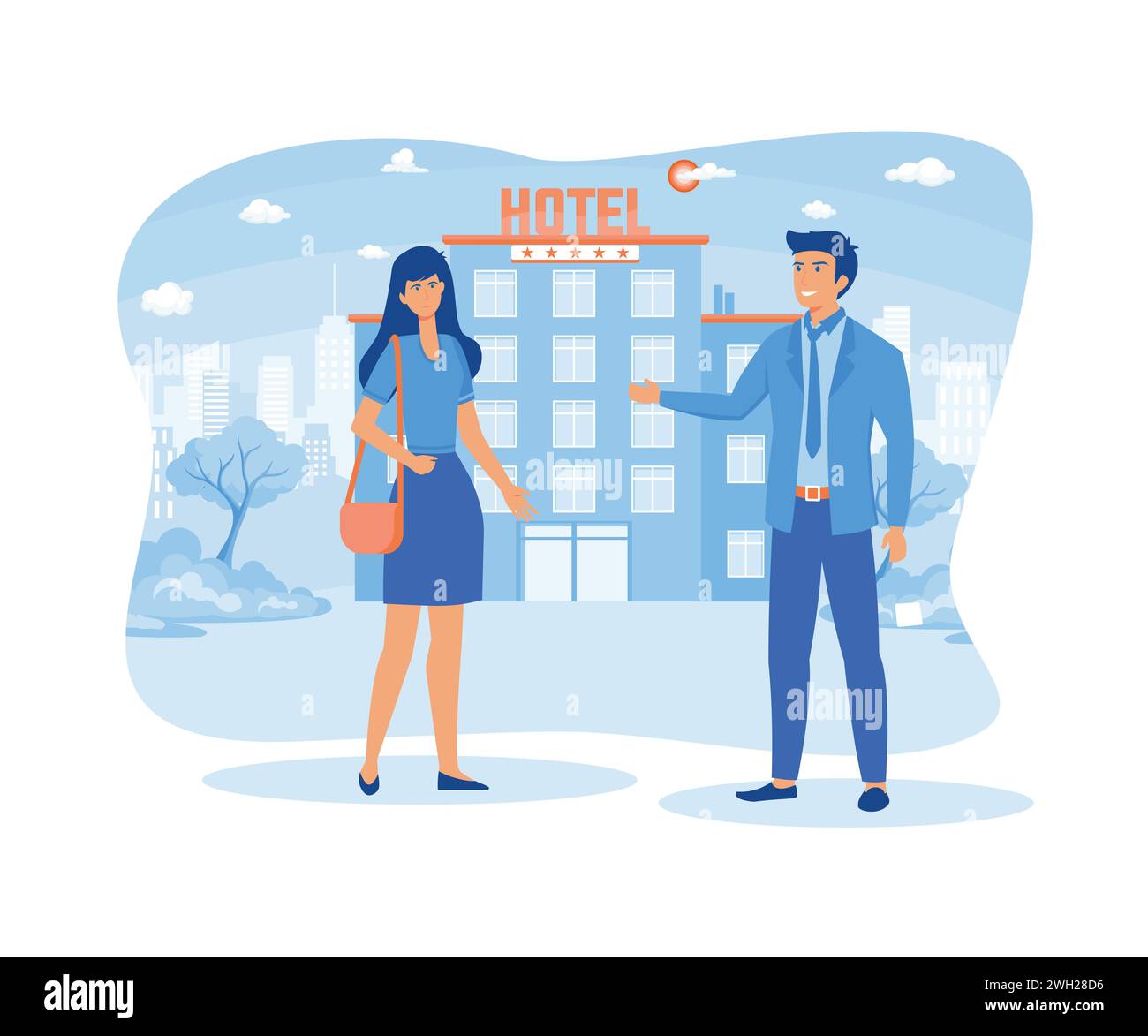 Isolated hotel services set. The doorman smiled and welcomed guests. flat vector modern illustration Stock Vector
