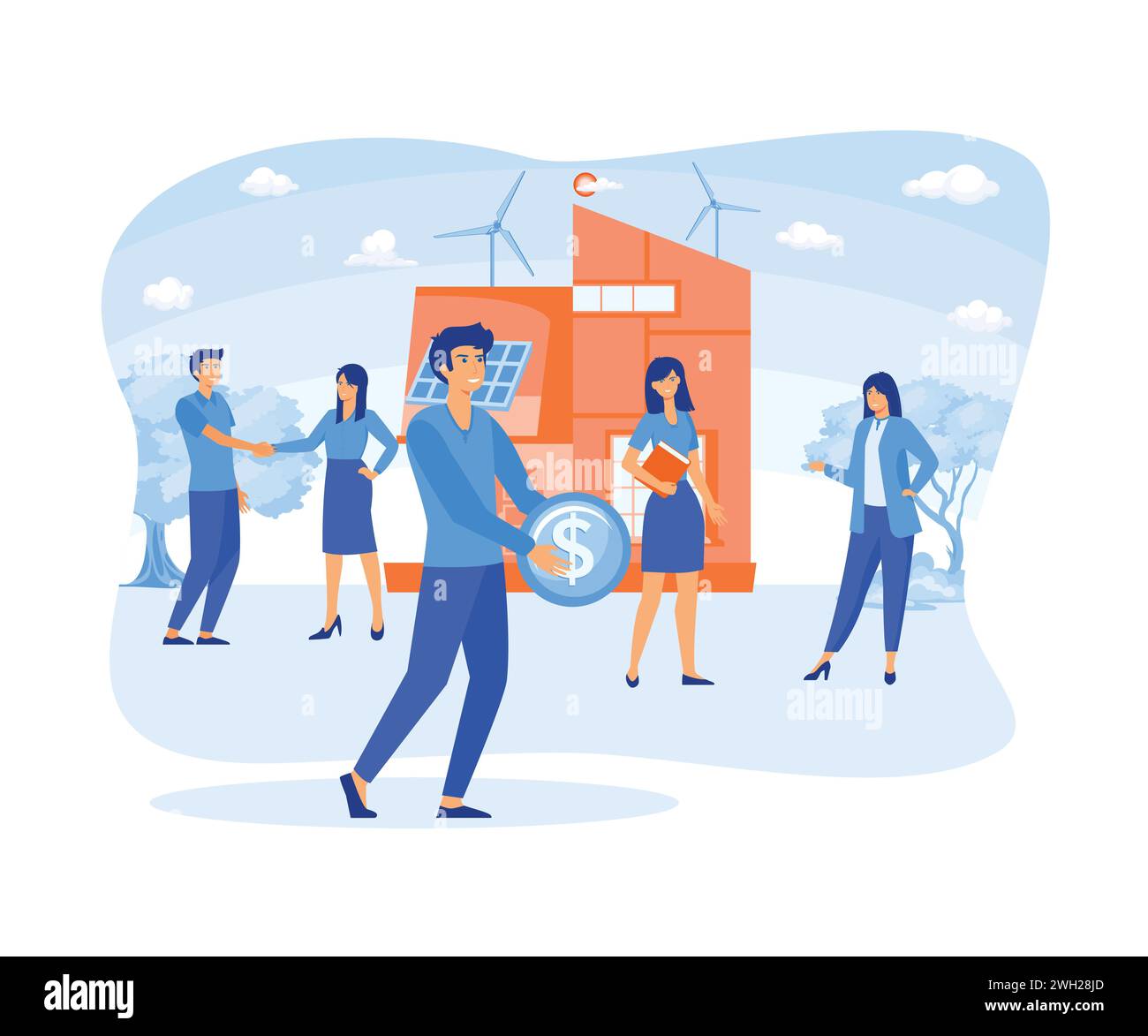 Eco house concept. Technology system with centralized control modern house, save planet. flat vector modern illustration Stock Vector