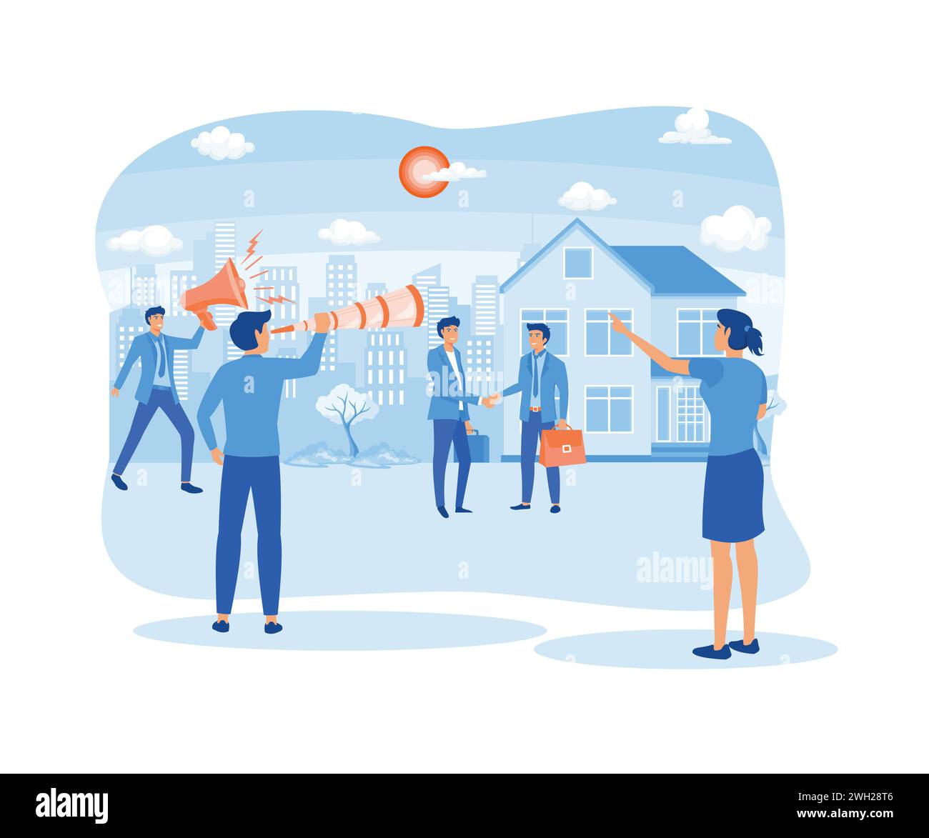 Real estate business concept with houses, real estate market growth