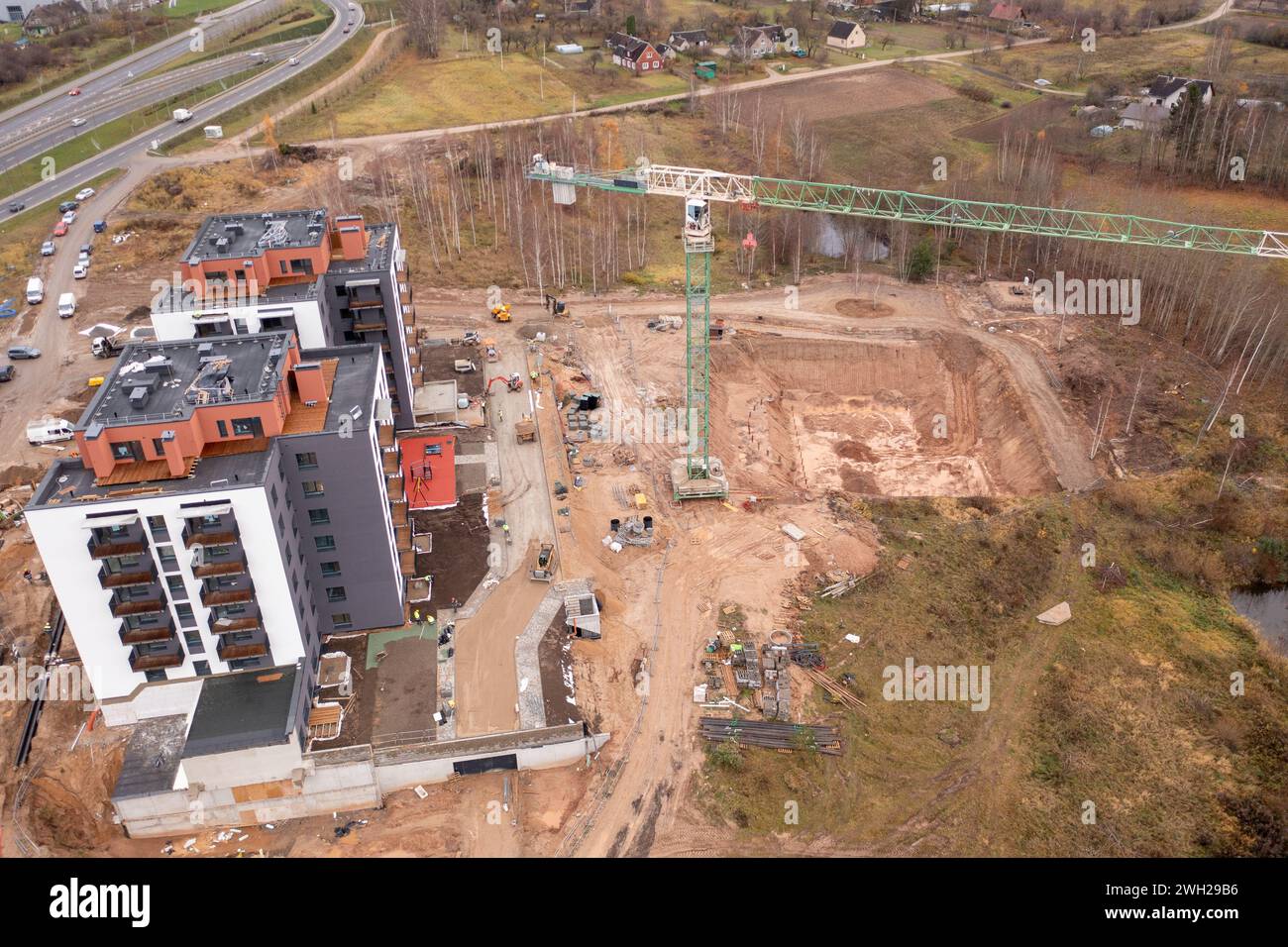 Drone photography of ne multistory apartment block being built by ...