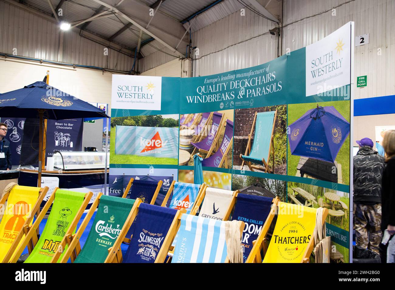 South Westerly wind breaks at food, drink, catering and hospitality 'Source' tradeshow held at Westpoint Exeter U.K on 7th Feb 2024 Stock Photo