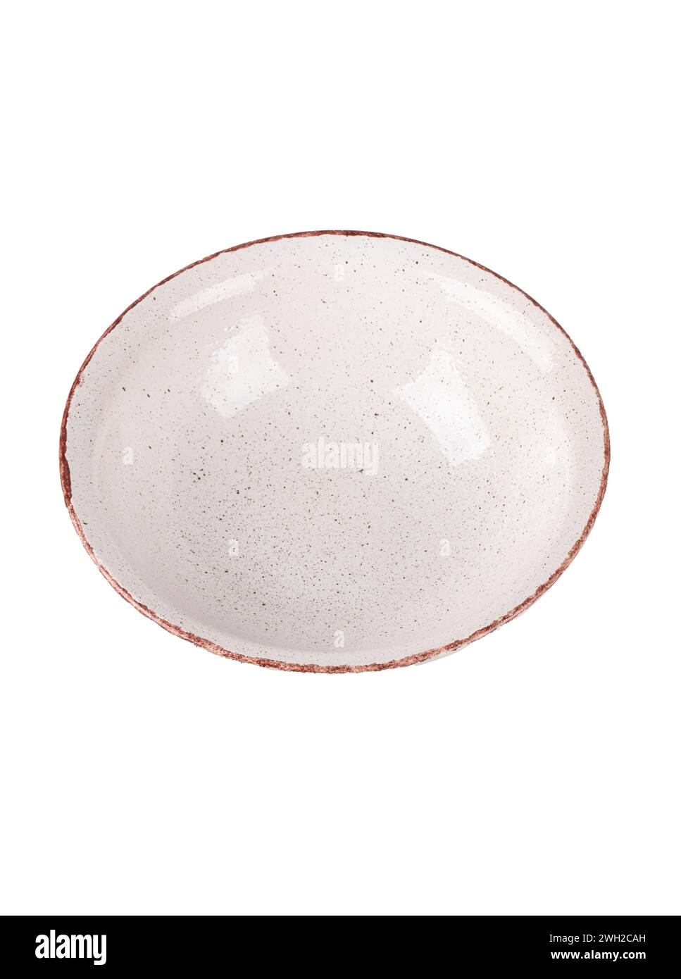 White empty deep clay plate on a white background. Stock Photo