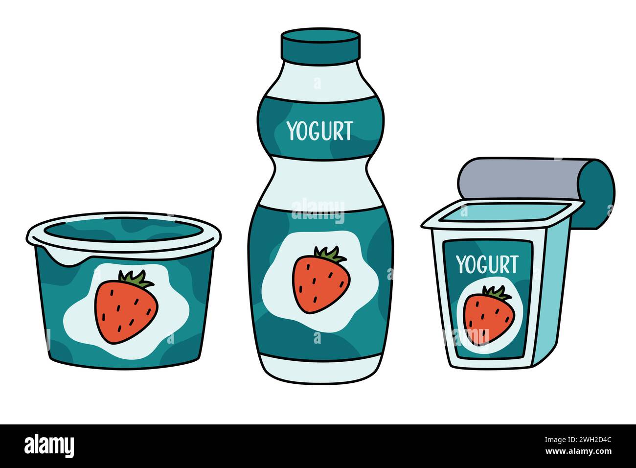 Set of jars for yoghurt. Different packaging for yoghurt and drink