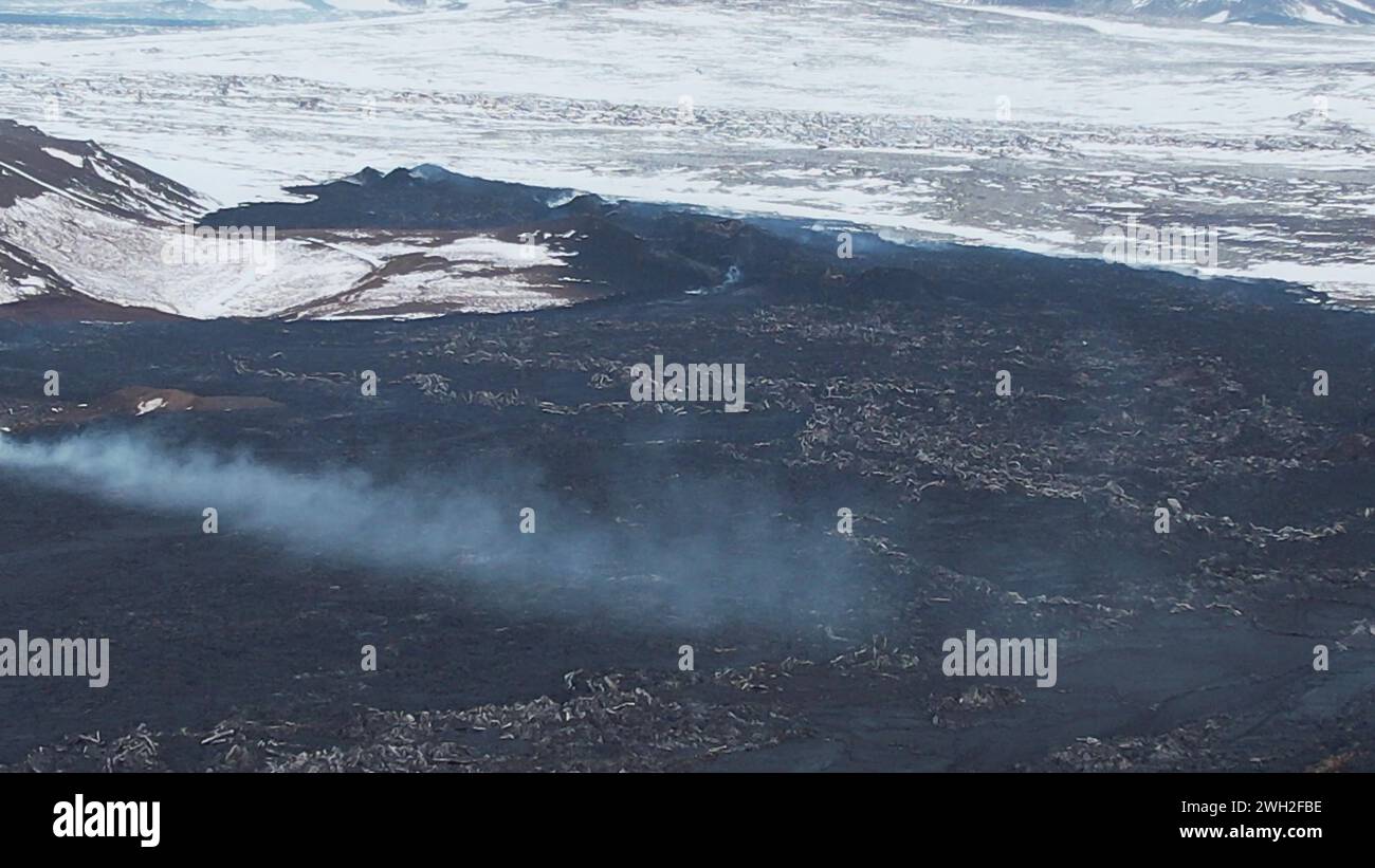 Volcanic Eruption in Grindavik, Iceland. January 2024. Drone View Stock