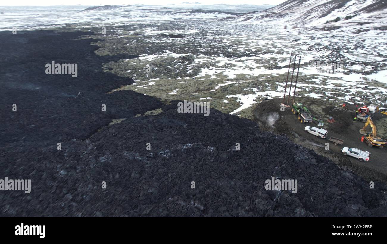 Volcanic Eruption in Grindavik, Iceland. January 2024. Drone View Stock