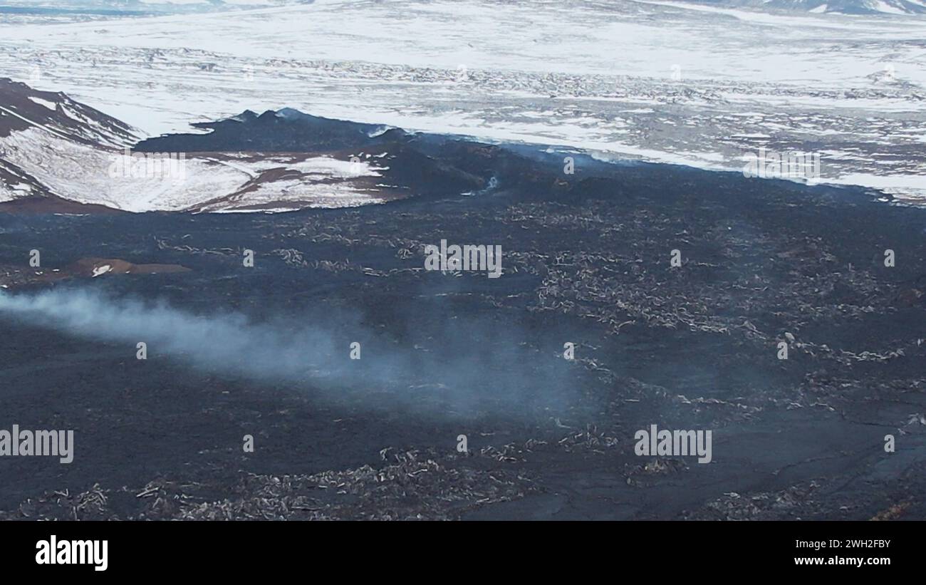 Volcanic Eruption in Grindavik, Iceland. January 2024. Drone View Stock
