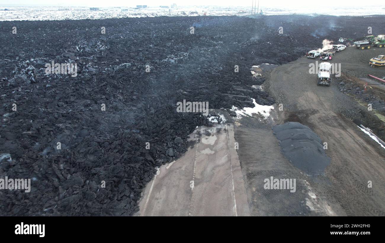 Volcanic Eruption in Grindavik, Iceland. January 2024. Drone View Stock