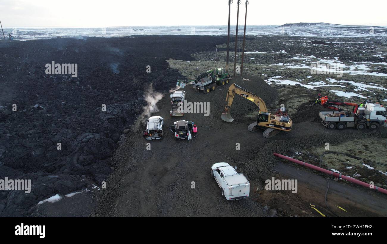Volcanic Eruption in Grindavik, Iceland. January 2024. Drone View Stock