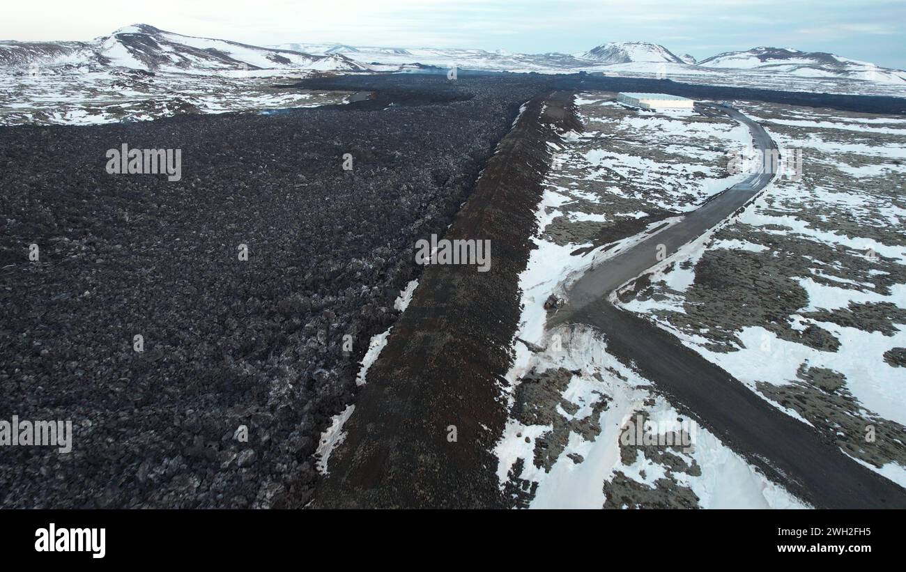 Volcanic Eruption in Grindavik, Iceland. January 2024. Drone View Stock