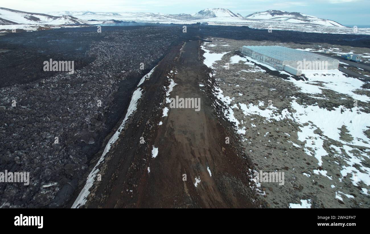 Volcanic Eruption in Grindavik, Iceland. January 2024. Drone View Stock