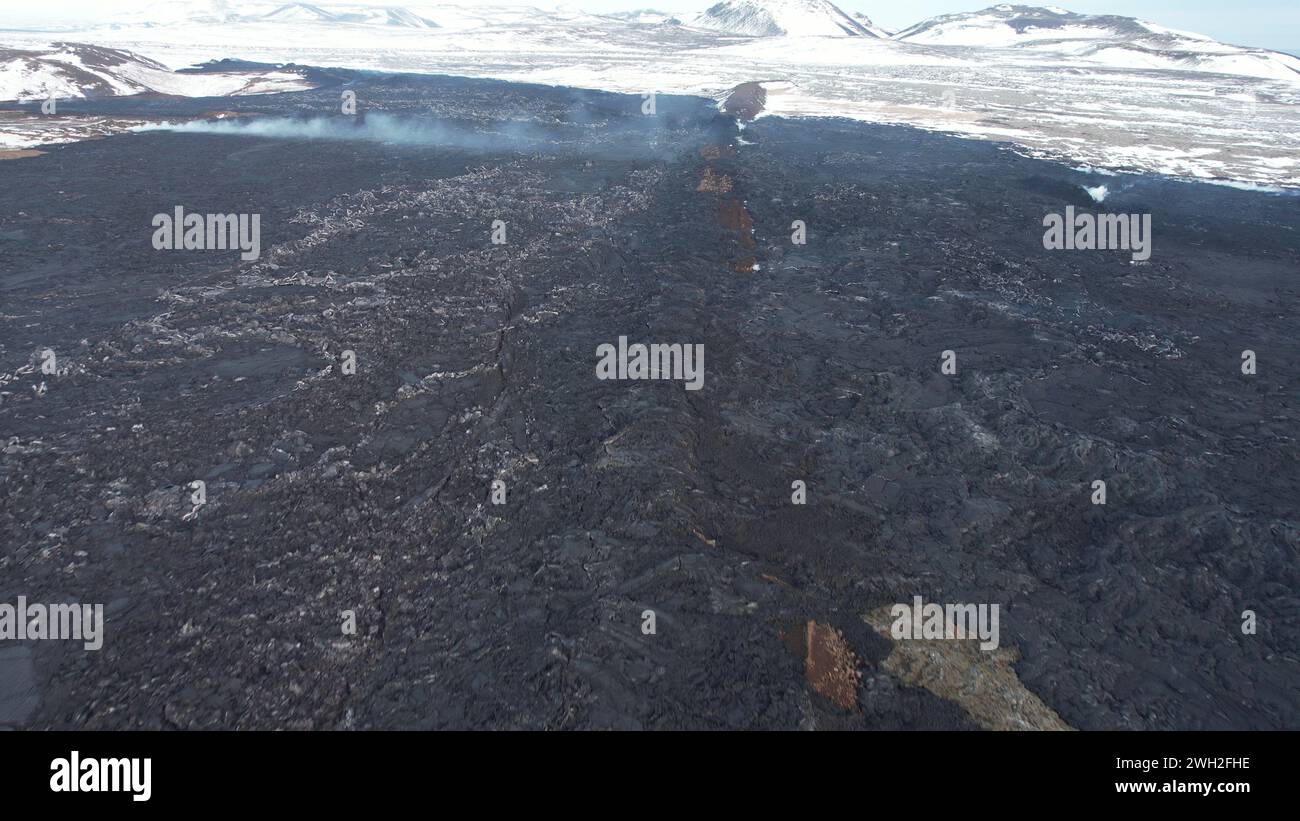 Volcanic Eruption in Grindavik, Iceland. January 2024. Drone View Stock