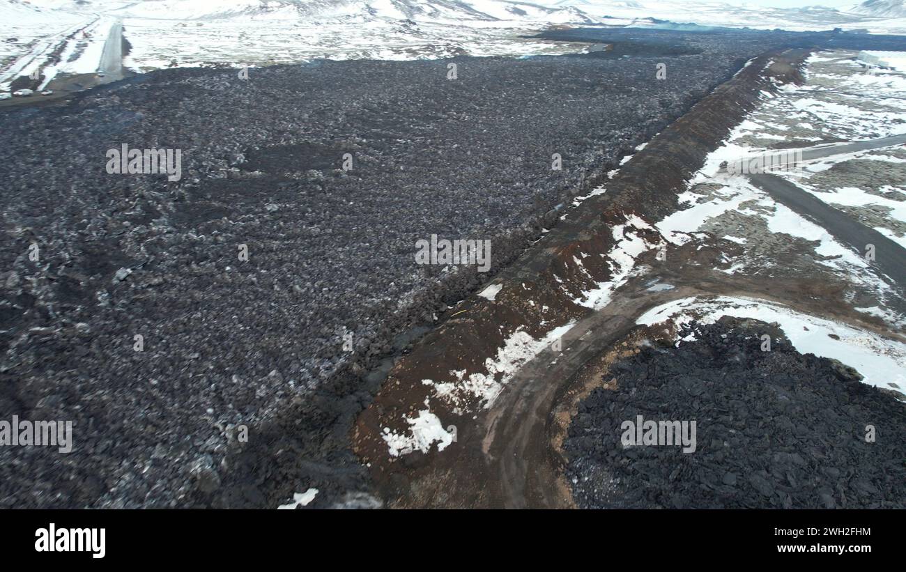 Volcanic Eruption in Grindavik, Iceland. January 2024. Drone View Stock