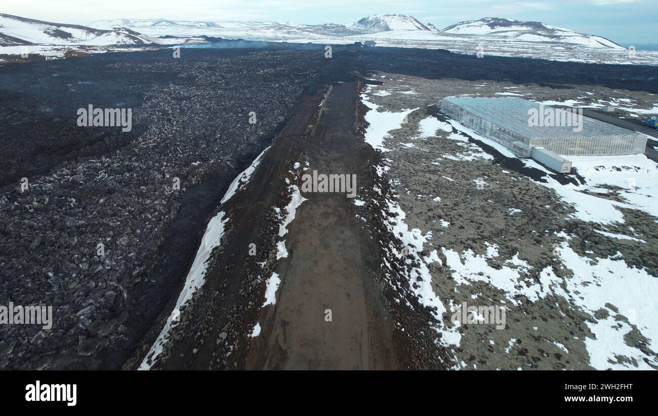 Volcanic Eruption in Grindavik, Iceland. January 2024. Drone View Stock