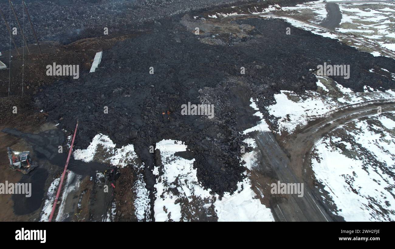 Volcanic Eruption in Grindavik, Iceland. January 2024. Drone View Stock