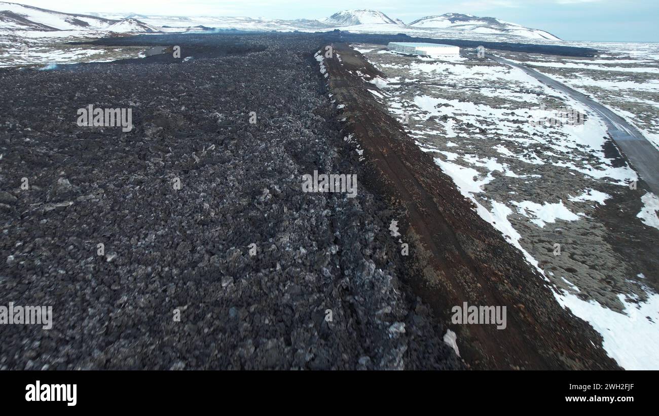 Volcanic Eruption in Grindavik, Iceland. January 2024. Drone View Stock