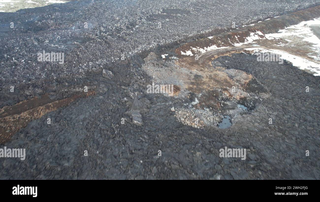 Volcanic Eruption in Grindavik, Iceland. January 2024. Drone View Stock
