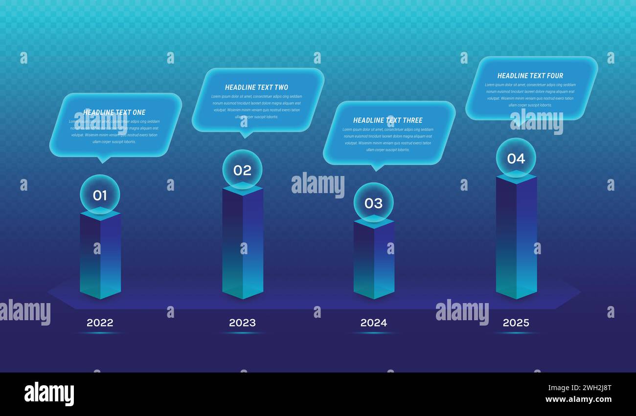 Modern dark blue four steps infographic template for business data presentation Stock Vector