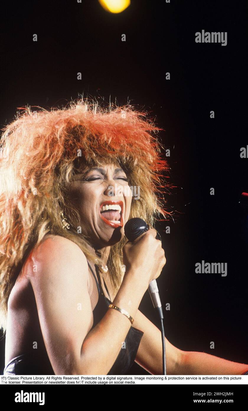Tina Turner. American-born Swiss singer and actress, born november 26 1939. Pictured when performing in Stockholm Sweden 1986. Stock Photo